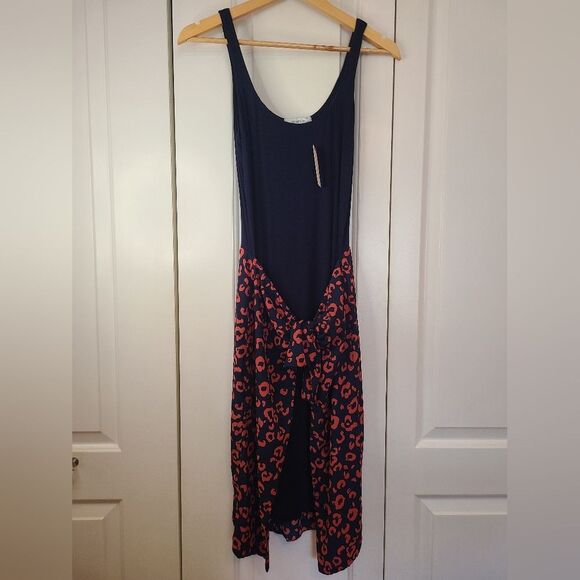 Anthropologie Bailey 44 Sleeveless Tie Front Sarong Dress Blue Red Leopard Sz XS - Picture 1 of 11